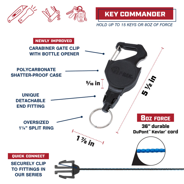 Key Commander EDC Retractable Keychain with Bottle Opener and Quick Change Key Ring by KEY-BAK
