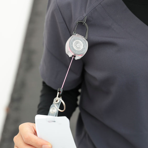 Clear Sidekick Retractable Carabiner Keychain with Color Cord and ID Badge Strap That Holds Up to 5 Keys and ID Badge