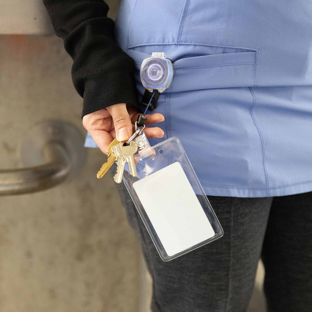 Belt Clip Retractable Keychain and ID Badge Holder for Healthcare and Office Professionals, Clear Sidekick with Color Cord by KEY-BAK