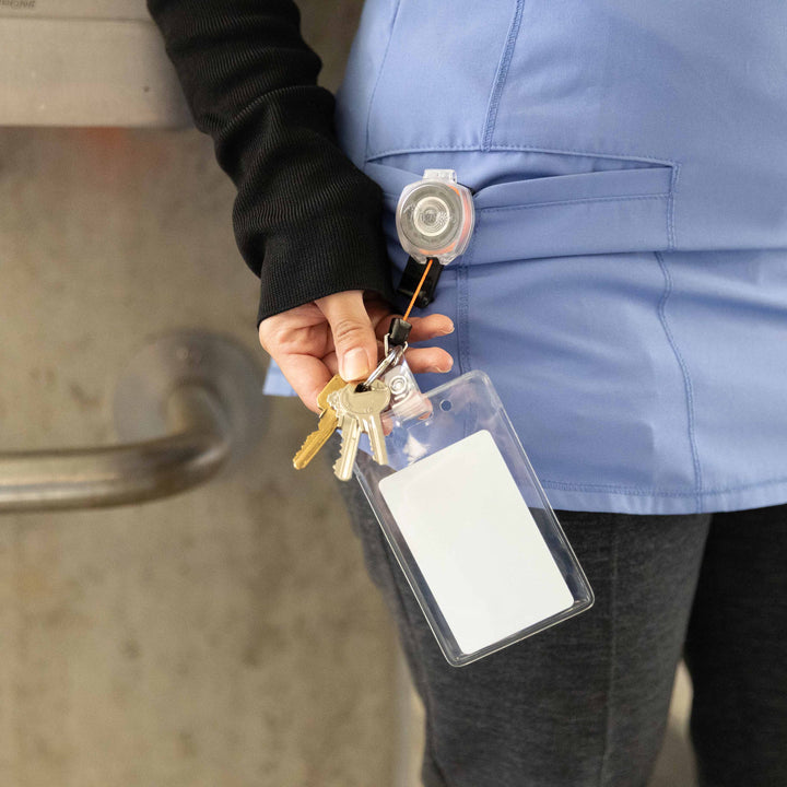 Belt Clip Retractable Keychain and ID Badge Holder for Healthcare and Office Professionals, Clear Sidekick with Color Cord by KEY-BAK