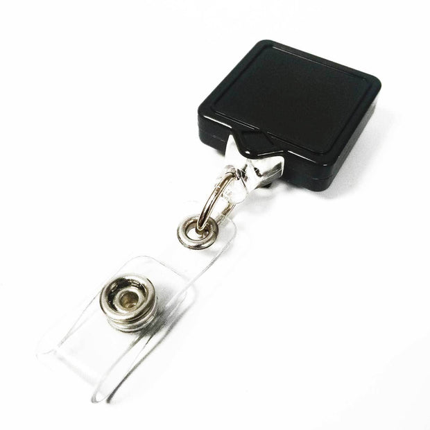 Square MINI-BAK Badge Reel with Clip on or Belt Clip and Clear I.D. Badge Holder