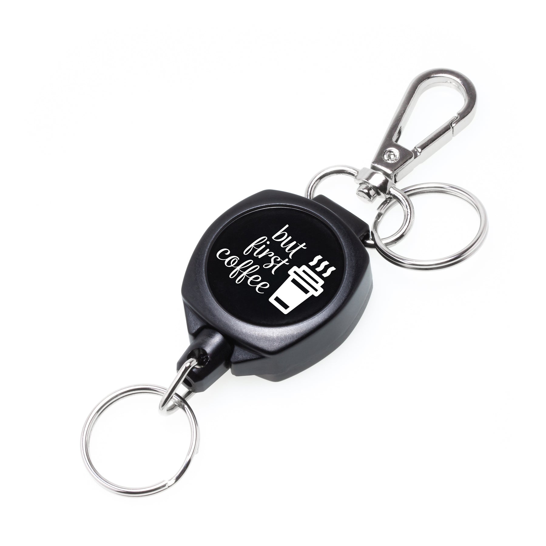 KEY-BAK Originele stalen kabel intrekbare sleutelhanger, 48 inch roestvrijstalen kabel, zwarte voorkant, stalen riemclip, 8 oz. intrekking, splitring, zwart vinyl (0485-003 KEY-BAK Originele stalen kabel intrekbare sleutelhanger, 48 inch roestvrijstalen kabel, zwarte voorkant, stalen riemclip, 8 oz. intrekking, splitring, zwart vinyl (0485-003